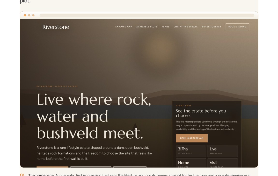 Estate website homepage example
